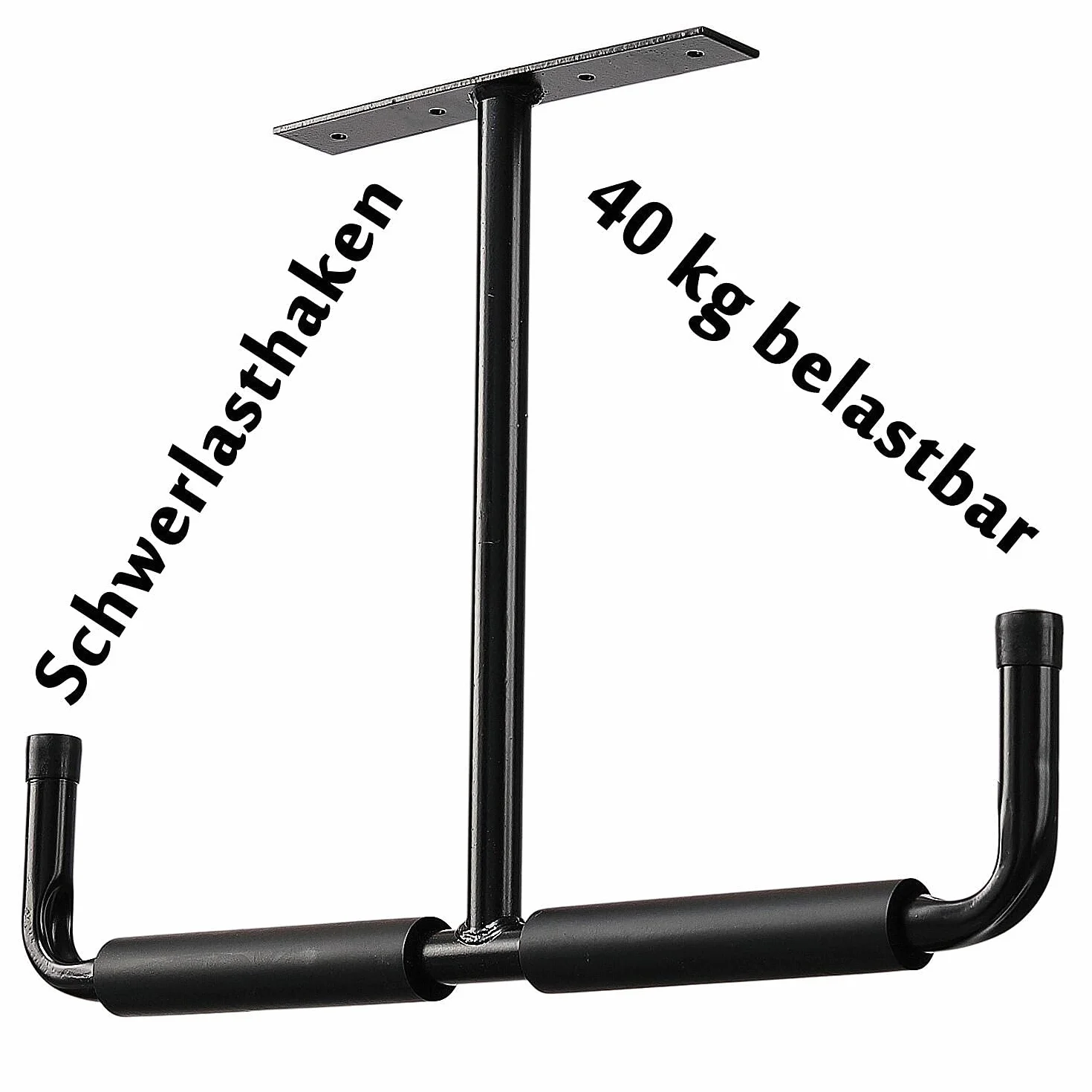Garaje Heavy Duty Gancho de techo de goma, juego de 4 ganchos de techo para neumáticos de coche, negro de acero, doble punta, soporte de techo de 20 cm para escalera y equipos deportivos