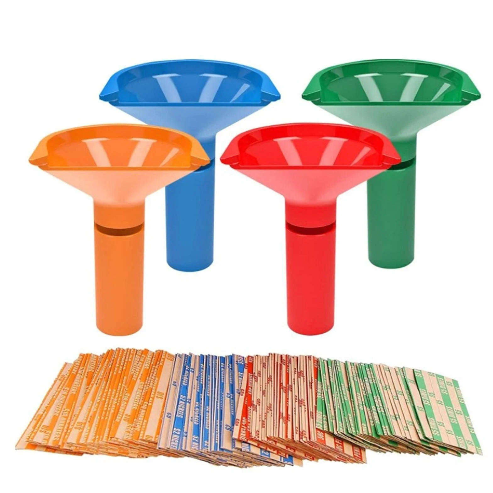 Easy Wrap Tubos para Monedas - Contador y Envoltorios para Rollos Monedas - 4 Tubos y Envolturas Surtidas para Níquel, Diez Centavos, Centavos, Cuarto