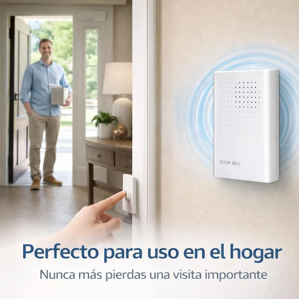 Timbre Eléctrico 12V Cableado para Puerta, Sonido Claro y Potente, Resistente Agua ABS, Hogar