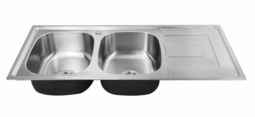 116 x 50 Fregadero de Cocina Empotrable, Acero Inoxidable 304 con Grosor 0,8 mm, Cuadrado 2 Cuencos (Estante Derecho)