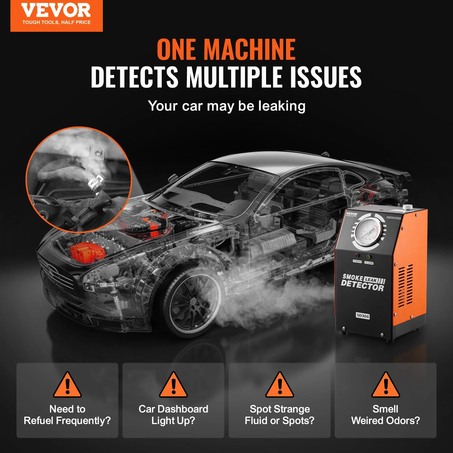 VEVOR Máquina Detectora de Fugas de Humo 8 L/min, Modo Aire, Detector Automóvil -20°C a 75°C 154x173x290 mm 19-23 PSI