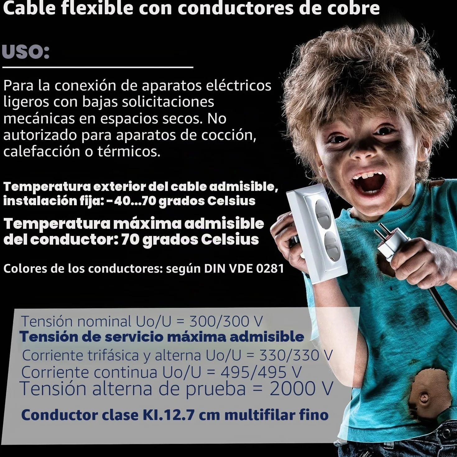 EBROM - línea de manguera de plástico cable de dispositivo de línea de cable LED redondo H03VV-F 4x0,75 mm², negro, 20 m