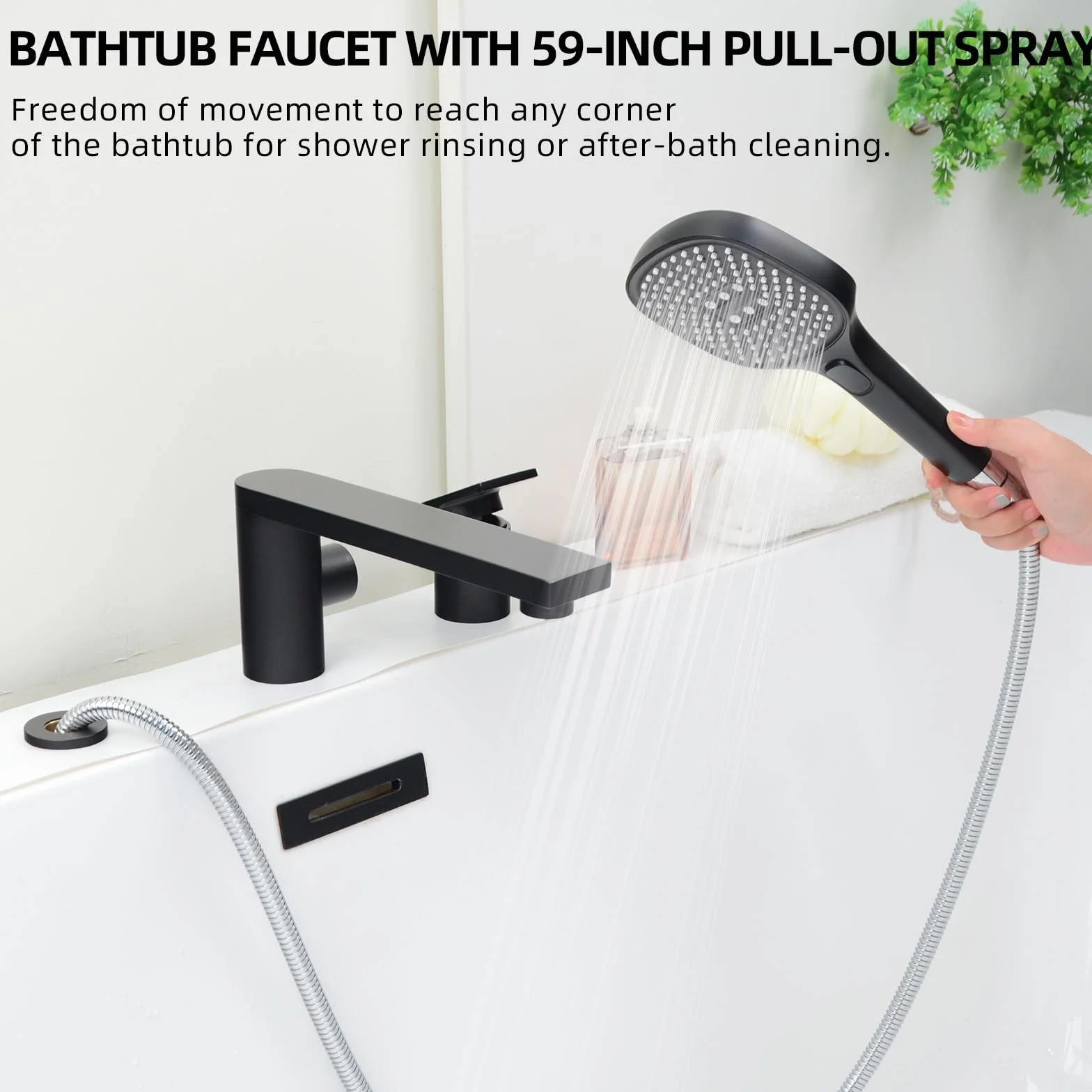 PHASAT Grifo Bañera 3 Orificios Mezclador Latón Negro Mate PTBB20E