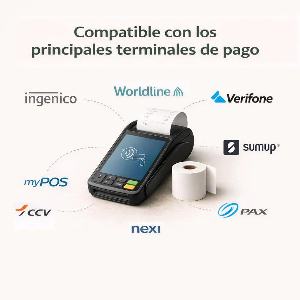 Papel Térmico TPV 57x35x12 mm - Para Impresora de Tickets, Papel Datáfonos TPV - Sin BPA, Blanco - Alta Resolución y Durabilidad (Pack 20 Rollos)