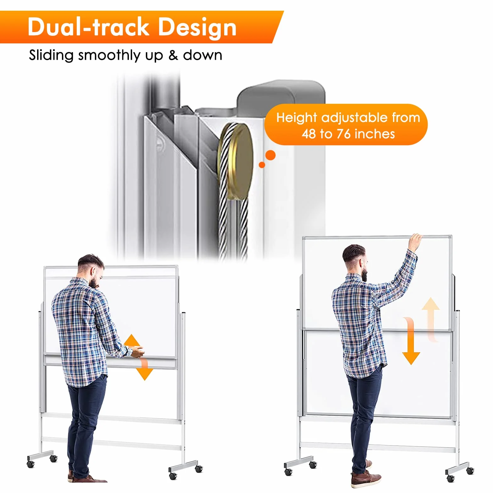 Maxtek Pizarra Blanca Móvil Regulable en Altura 150×120 cm, Doble Cara Magnética 120×75 cm, Whiteboard con Ruedas Marco Aluminio