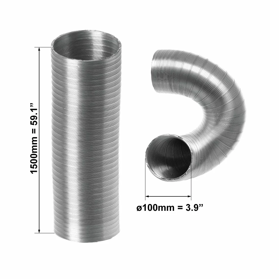 Tubo flexible de aluminio de 100 mm de longitud, 1,5 m, tubo flexible de aluminio, tubo de ventilación