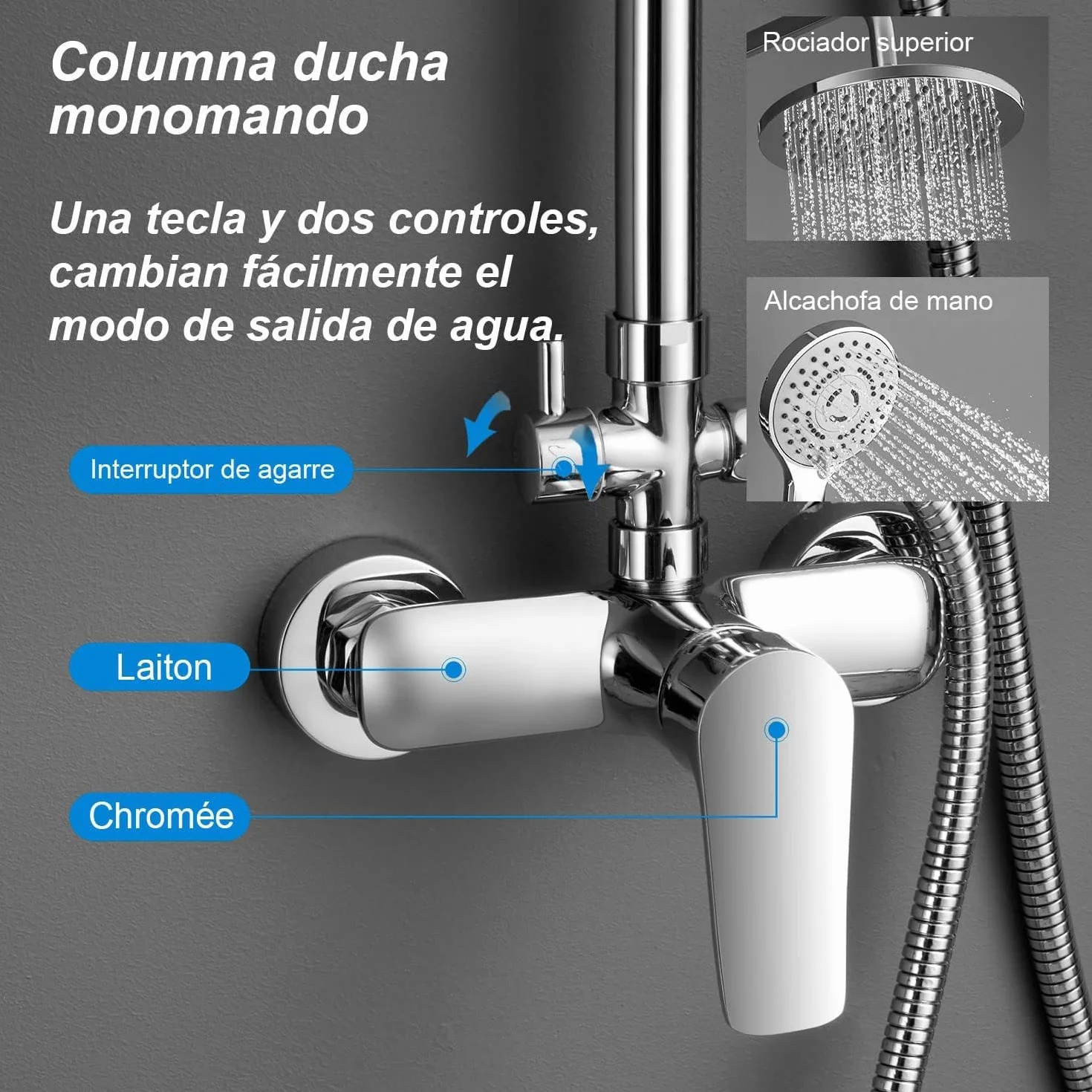 YOOZENA Columna de Ducha, Duchas de Baño Columna Extensible con Grifo,Columna Ducha con Manguera, Ducha Lluvia, Cromado Redondo