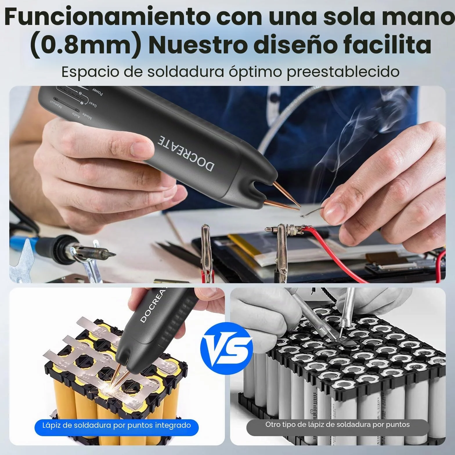 Soldadora de puntos con batería, soldador portátil de puntos, con modos automáticos y manuales, 99 velocidades ajustables para paquetes de baterías DIY, pantalla LED