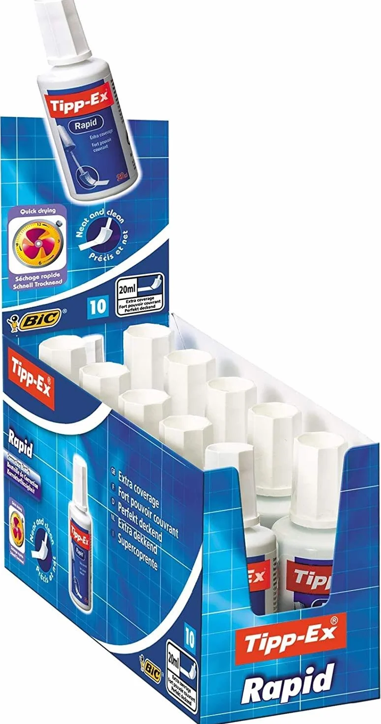 Tipp-Ex Rapid Fluid Corrector Líquido de boligrafos, 20 ml, Paquete de 10 Correctores