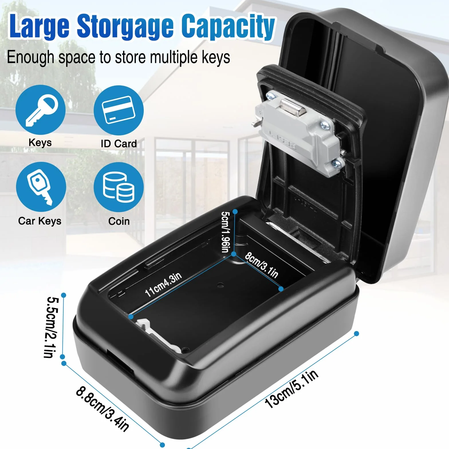 Caja Llaves con Codigo, Grande Caja Fuerte para Llave 4 Dígitos Caja Seguridad Llaves Exterior Impermeable Caja Llaves Pared Antióxido Guarda Llaves Combinacion para Hogar Garaje Oficina
