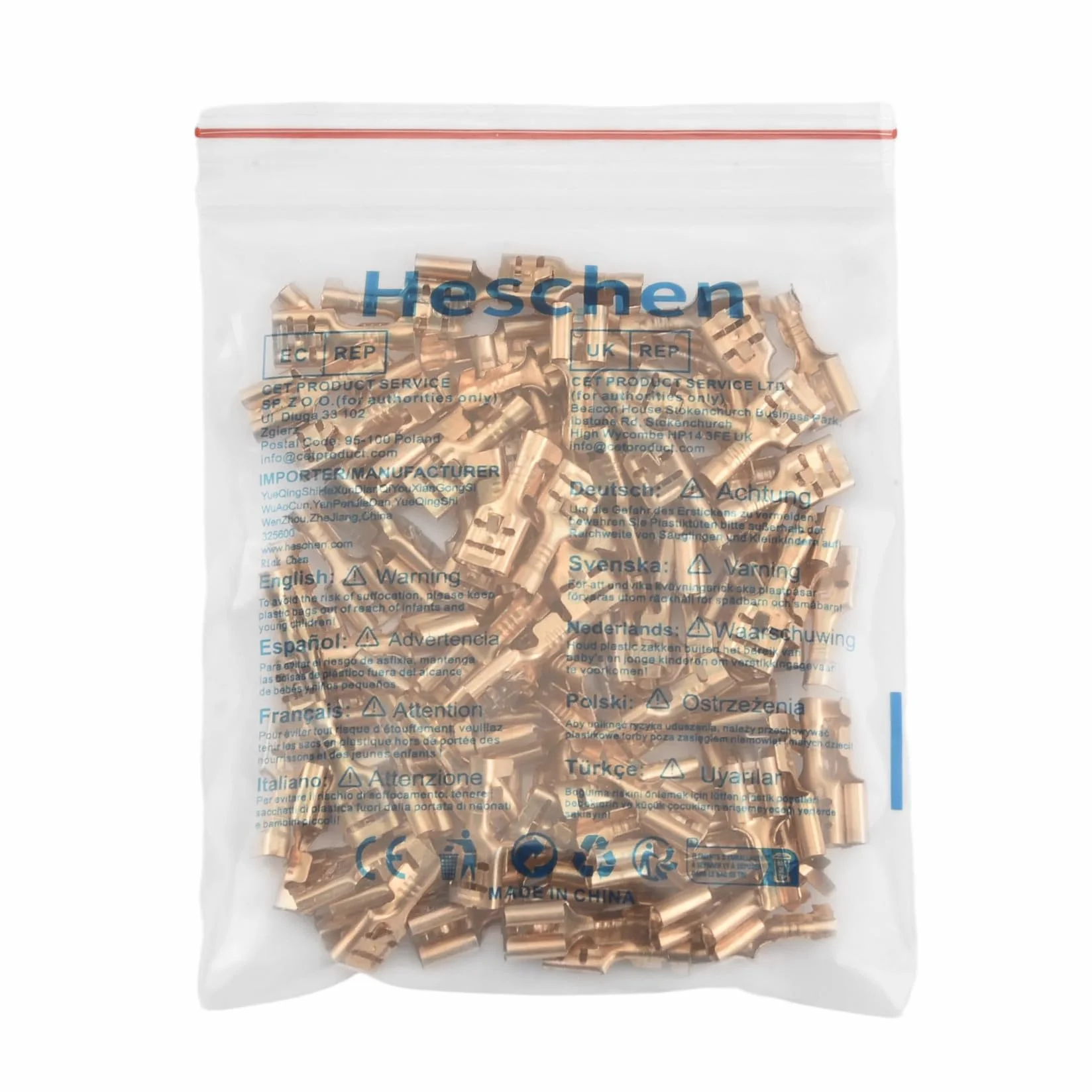Heschen 100 terminales de crimpado de pala 6,3 mm latón no aislados para cables 1-1,5 mm²