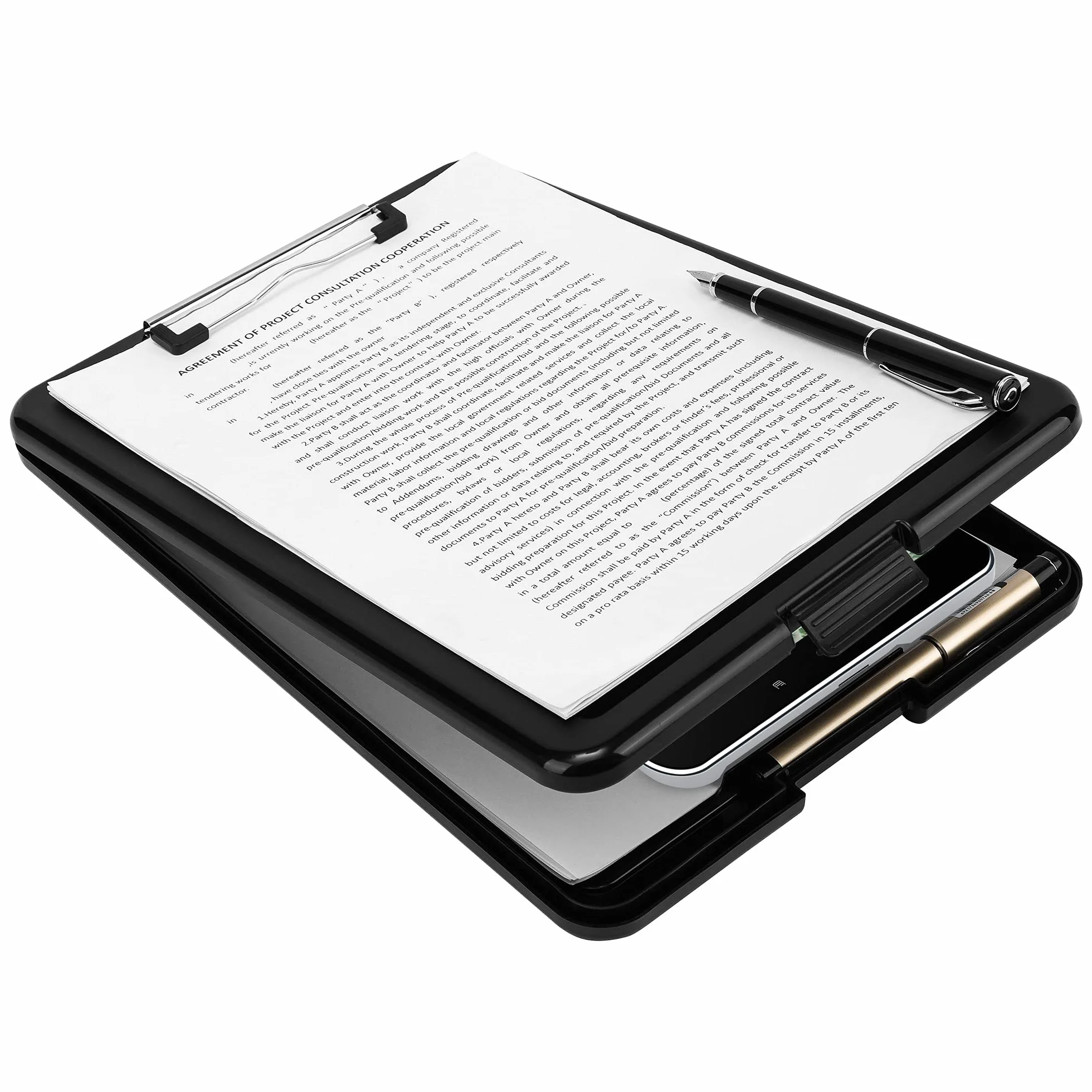 Amazon Basics Portapapeles de plástico con almacenamiento, negro, 2 unidades