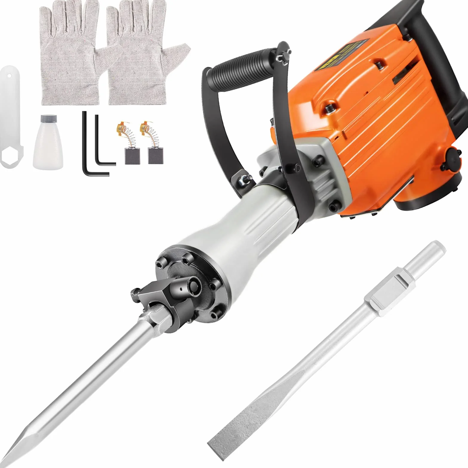 VEVOR Martillo demoledor eléctrico 1500 W 65 A Martillo demoledor con mango ergonómico giratorio a 360° para hormigón, ladrillos, estucos de azulejos, eliminación de cimientos de viviendas