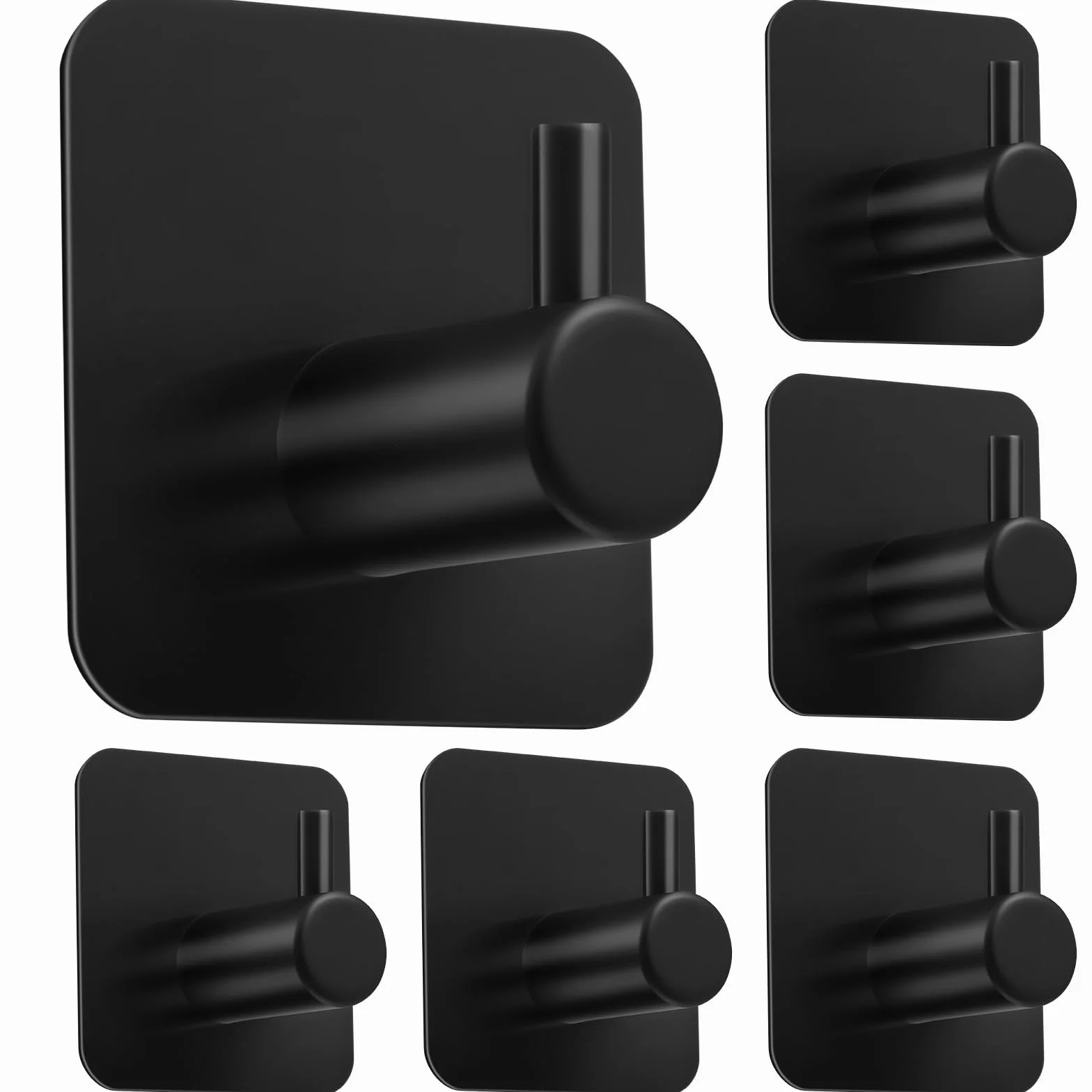 6 Ganchos Adhesivos para Pared Colgadores Adhesivos sin Taladro de Acero Inoxidable 304 con Soporte 10kg Adhesivo 3M Resistente al Agua y óxido para Baño Cocina y Sala Negro 4.5x4.5x2.7cm