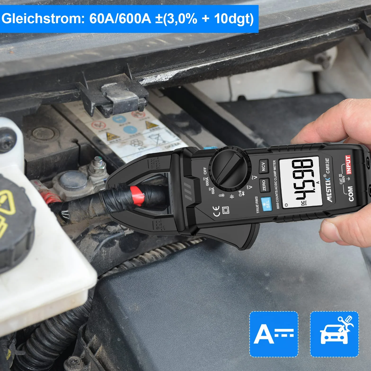 Pinza Amperimetrica Multimetro MESTEK Polimetro Digital Profesional Clamp Meter AC DC Corriente Voltaje CA/CC T-RMS Amperímetro Autorango Resistencia/Frecuencia/Temperatura Bateria NCV VFC 6000Cuentas