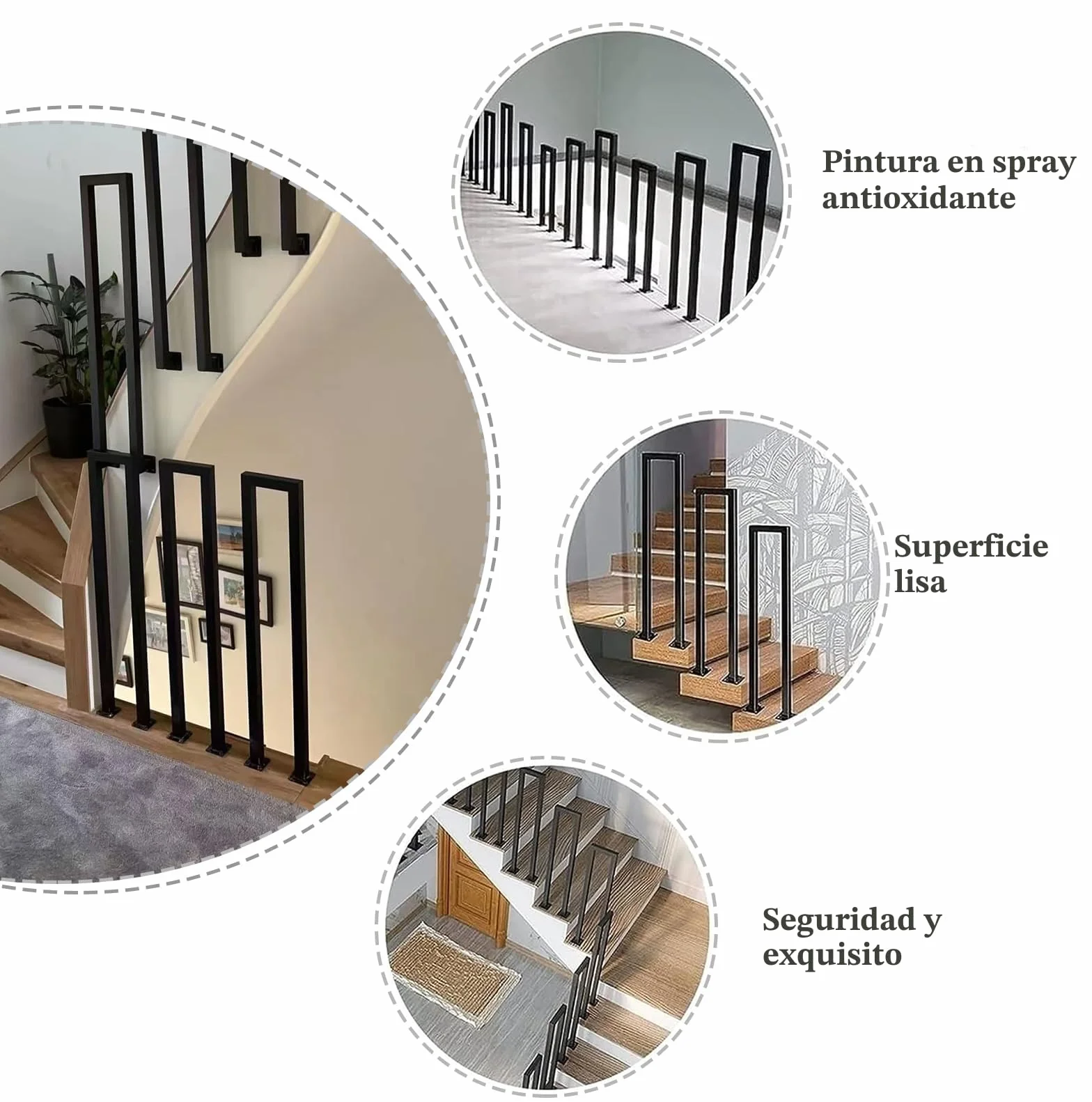 Barandilla Escalera Interior, Pasamanos Escalera en Forma de U, Barandillas Escaleras para Villas, Balcones, Pasillos, Apartamentos, Interiores y Exteriores (85cm, Negro)