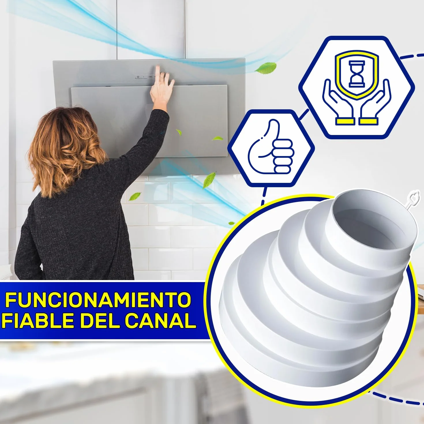 Manguito Reductor Tubo Campana Extractora Excéntrico para Tubo Redondo Ø 80-160 mm Temperatura de Trabajo 60°C - Garantía de 10 Años - MONTERAL