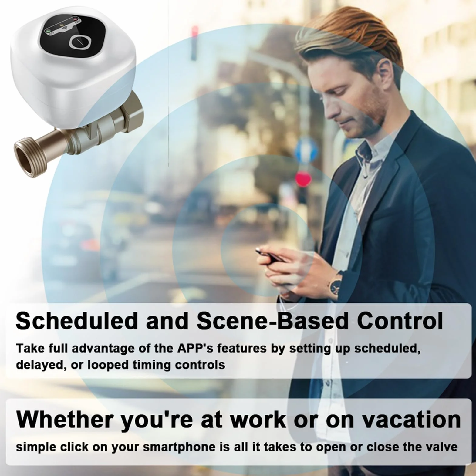 Válvula de bola HUIOP Válvula de bola inteligente WiFi Válvula de cierre automático de agua Compatible con control de aplicaciones/3 modos de sincronización/alarma de fuga de agua y gas Compatible con