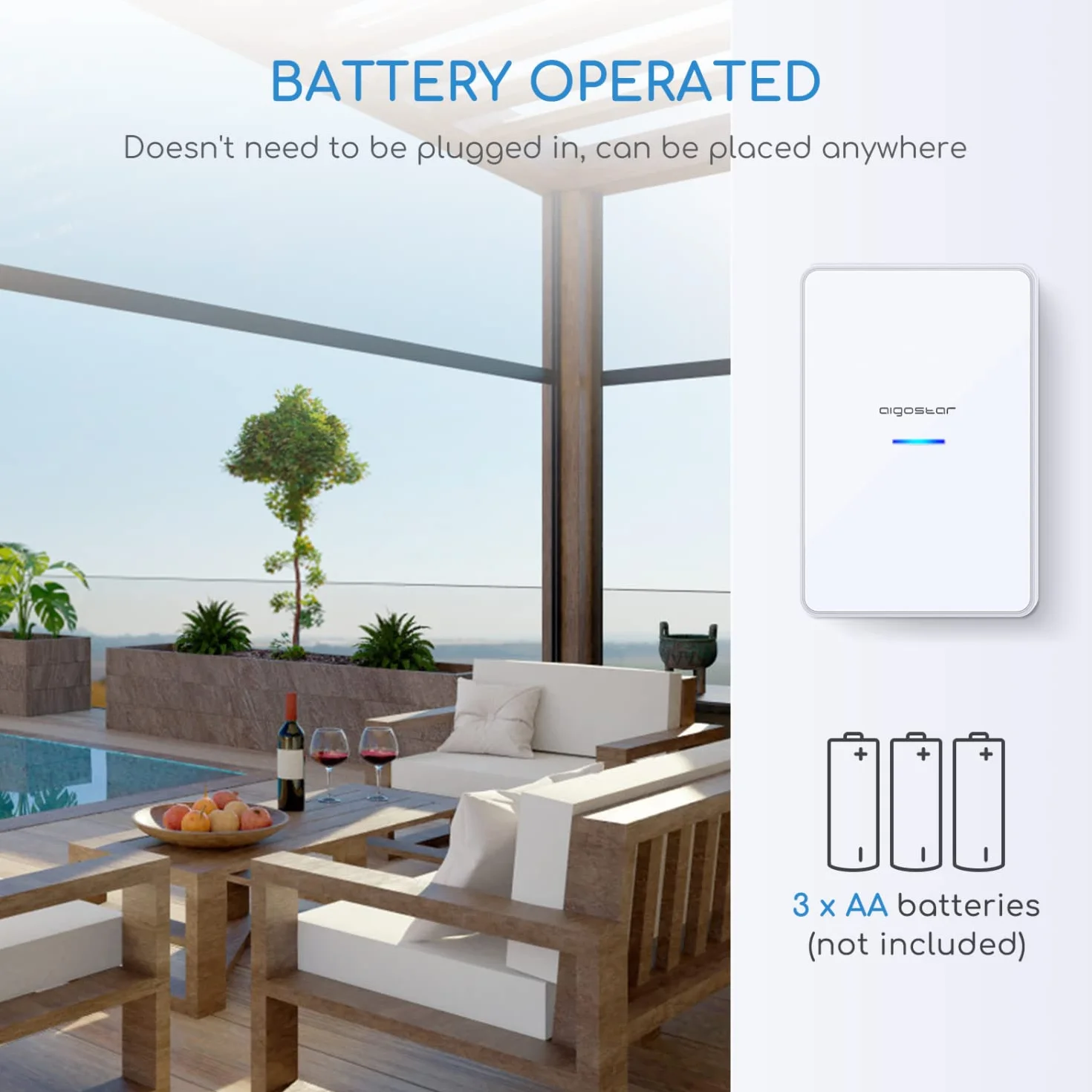 Aigostar Ring DC- Timbre Inalámbrico IP44 Impermeable para Puerta, 36 Melodías, Blanco