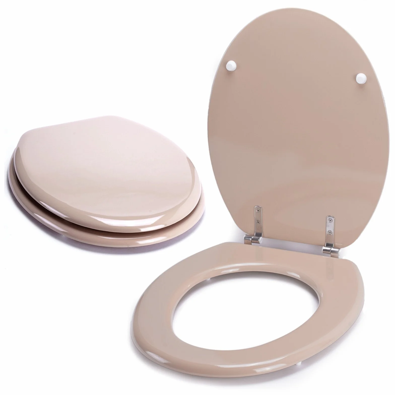 MSV - Asiento de inodoro CLÉO MDF - Bisagras de acero inoxidable - Brillante - Ø 370 x 450 mm - Beige - Elegancia y comodidad para el baño - Fácil instalación y limpieza