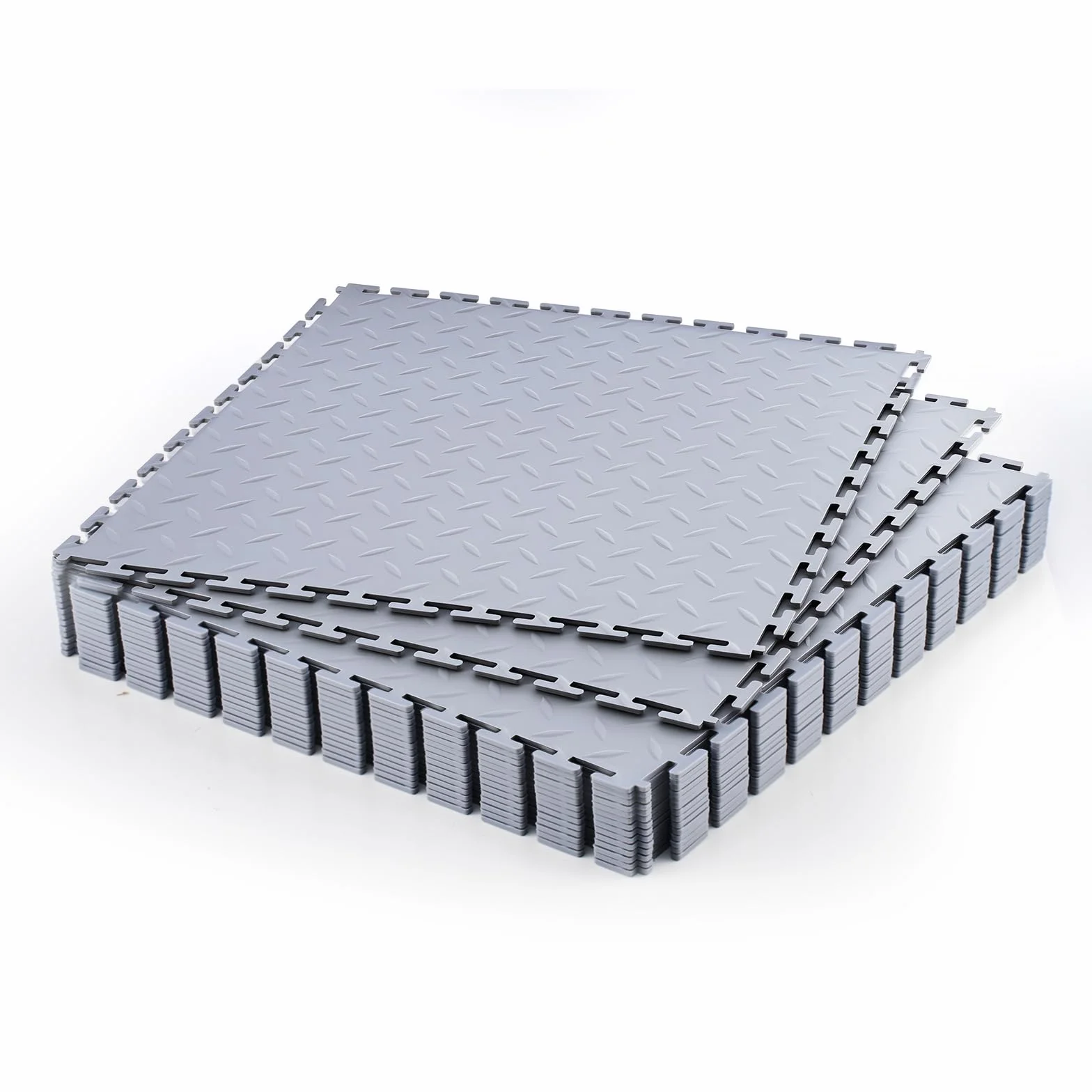 VEVOR Suelo de PVC Antideslizante para Garaje, Paquete de 16 Unidades de 513 x 513 x 5 mm, Instalación por Clic, con Patrón de Diamante para Taller, Almacén, Cuarto de Herramientas, Gris Claro