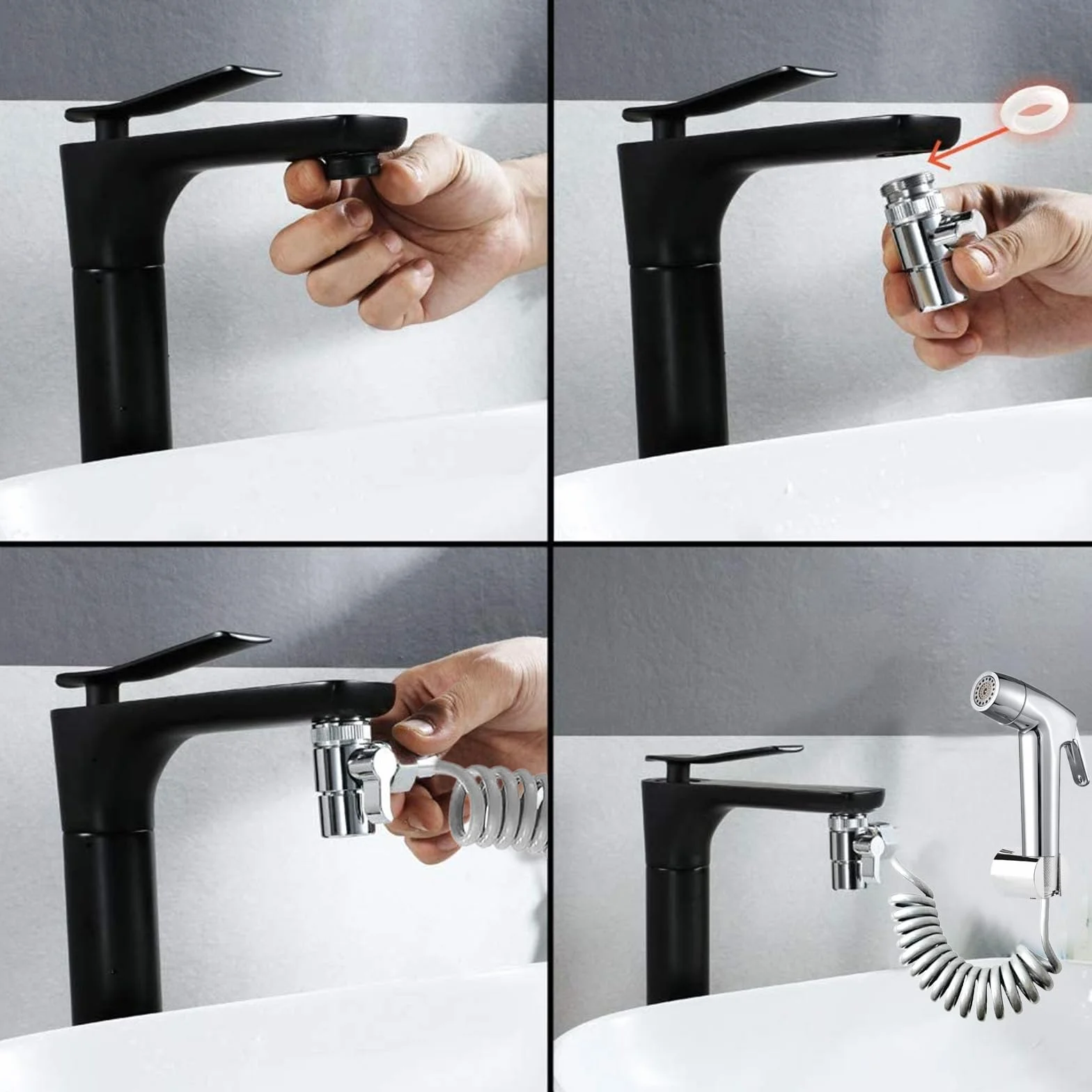 Bidet Handbrause Set ABS-Kunststoff Doppelstrahl-Modus Düse Federschlauch Wandhalterung