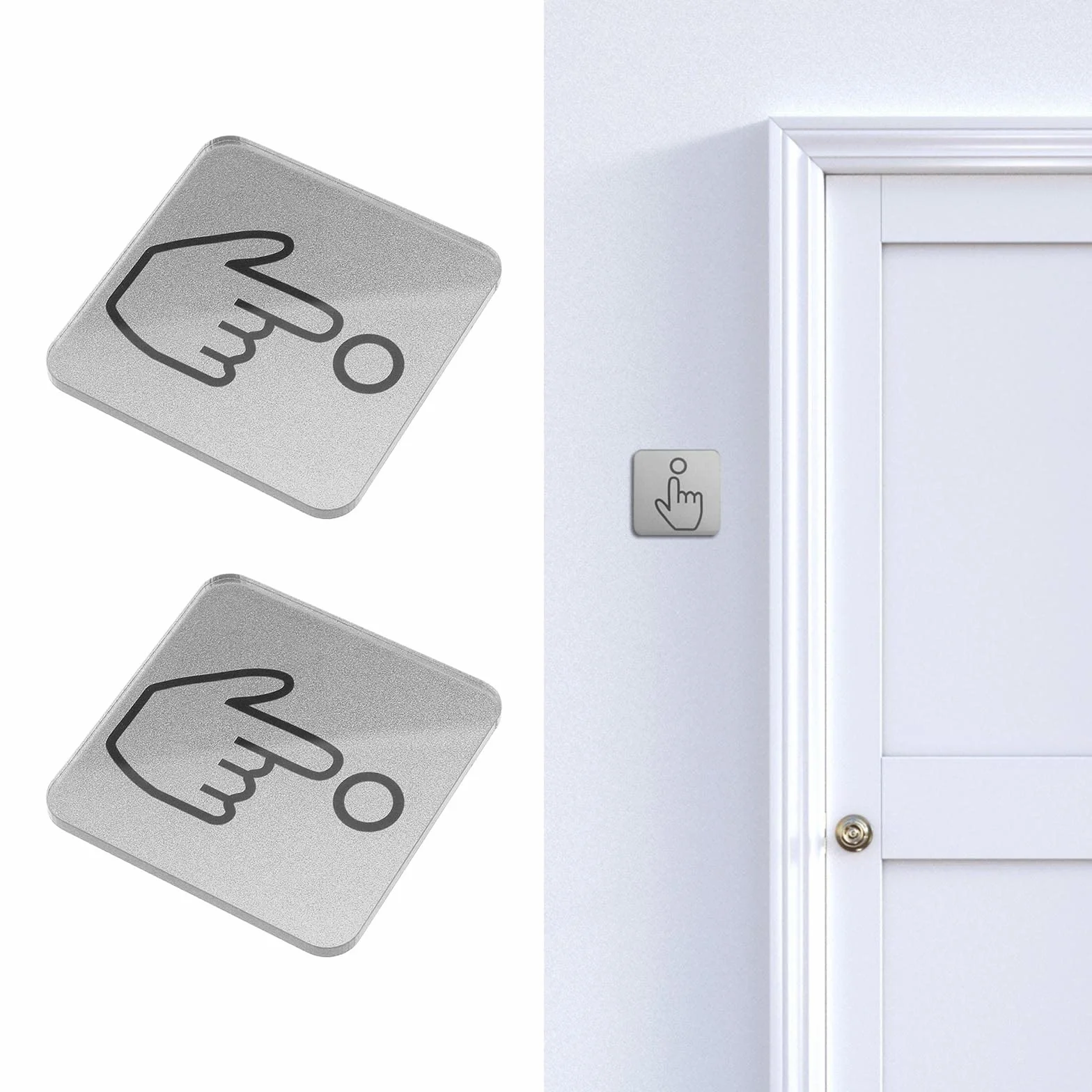 SG Store 2 letreros acrílicos para timbre de puerta, autoadhesivos, impermeables, accesorios para la oficina en casa, 6 x 6 x 0,25 cm, color plateado