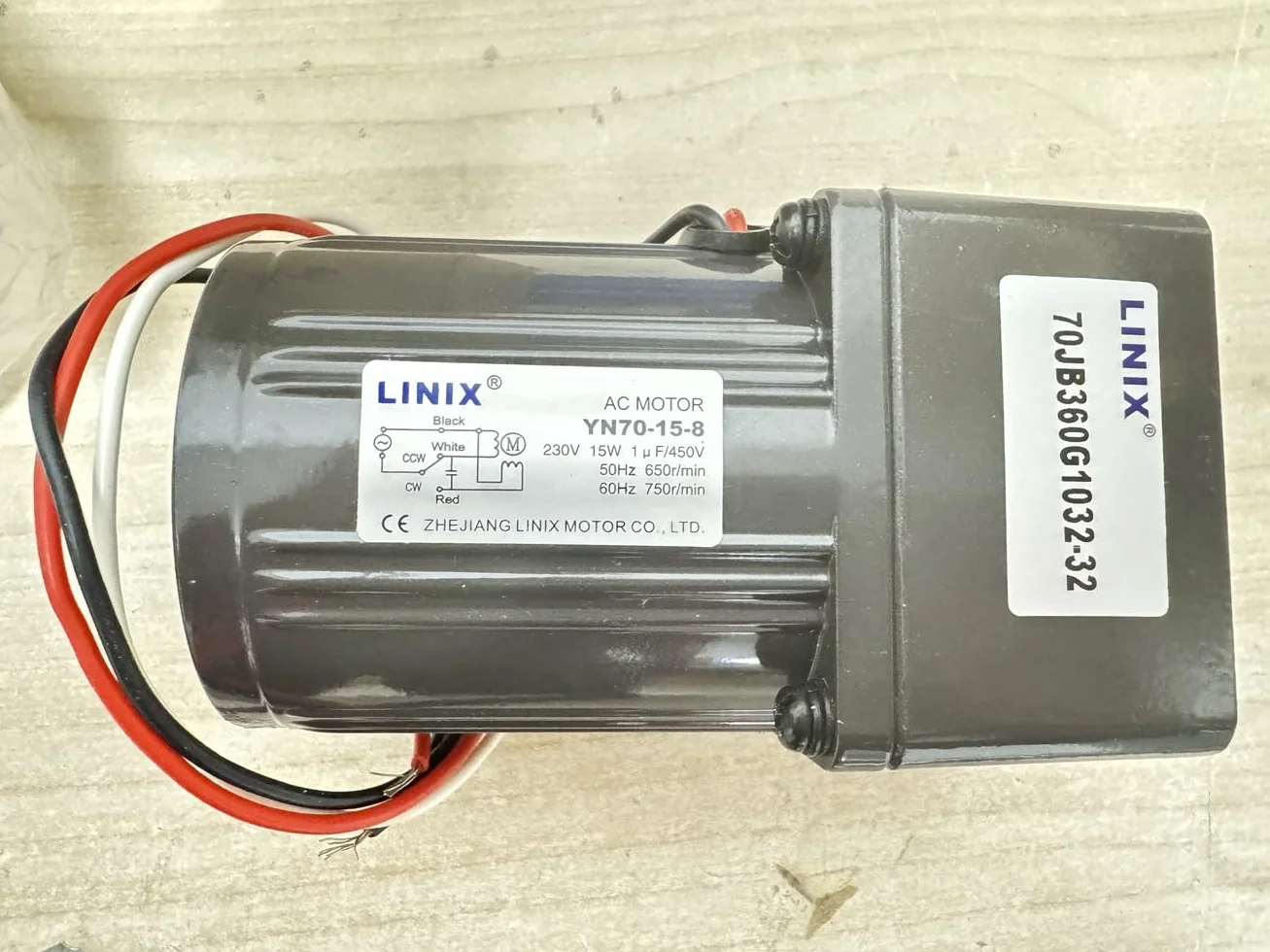 CALT LINIX Motor de engranaje 230 V CA 15 W YN70-15-8 70JB360G10 relación reducción 1:360 diámetro eje salida 10 mm