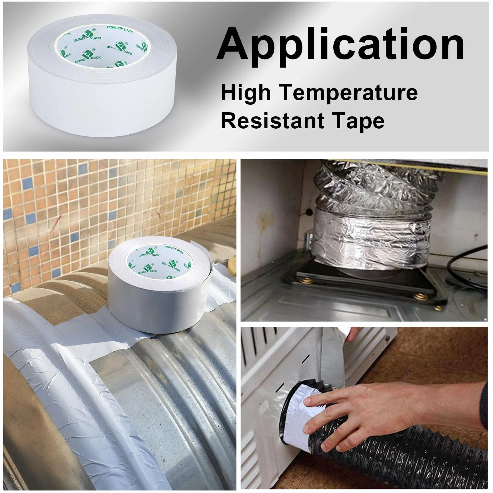BOMEI PACK 2 rollos de cinta de aluminio blanco de 50 mm x 50 m, resistente al calor, cinta de lámina de alta temperatura, 2 pulgadas, reparación de tuberías aislantes, calefacción, ventilación