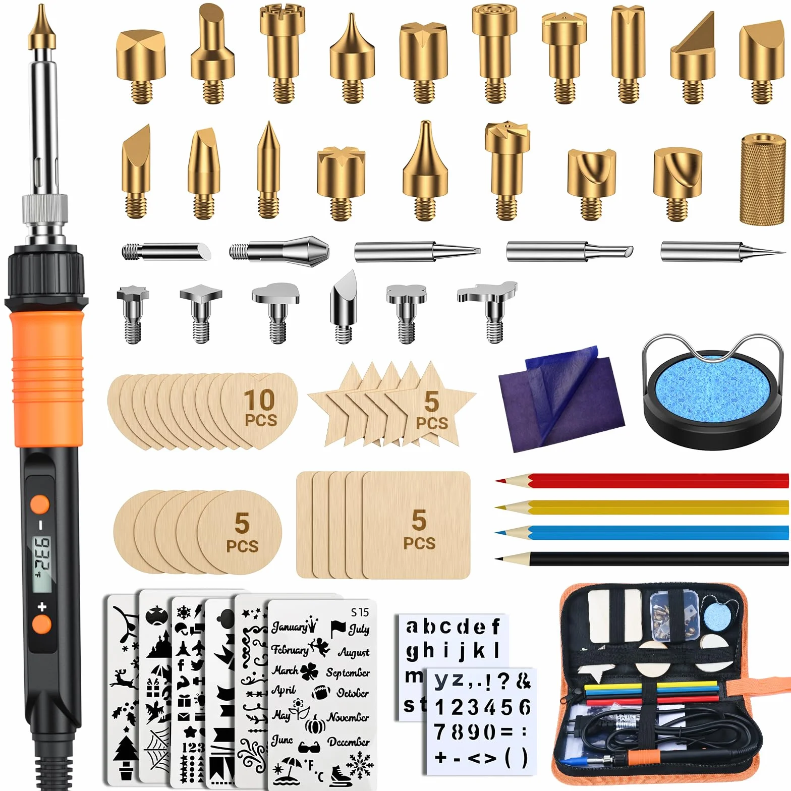 70 Piezas Kit Pirograbador De Madera，Kit Pirograbadores EléCtrico De 100w Con Temperatura Regulable Entre 200°C Y 500°C.Para Madera, Cuero Y Grabados