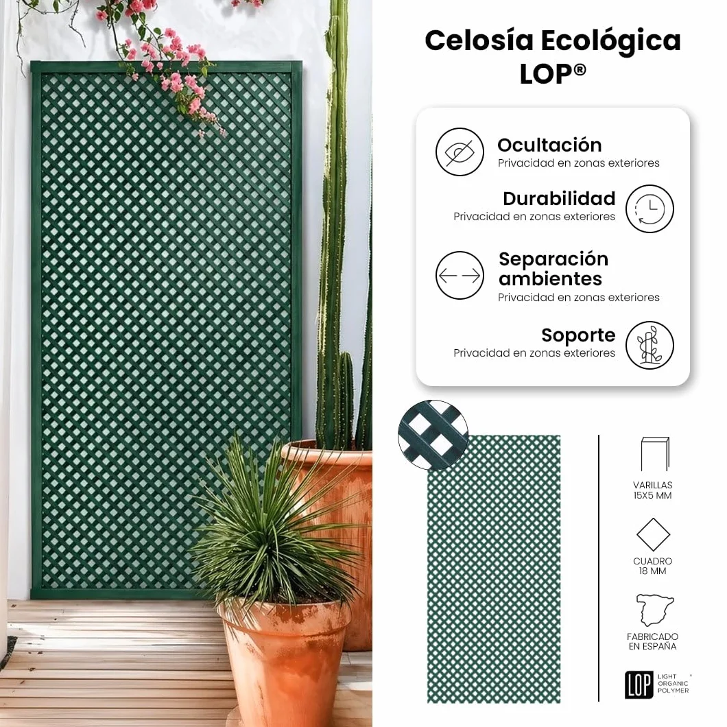 Pack INSTALACIÓN CELOSÍA Lop + 3 PERFILES + Kit ESCUADRAS Verde 0.8X1.15 M