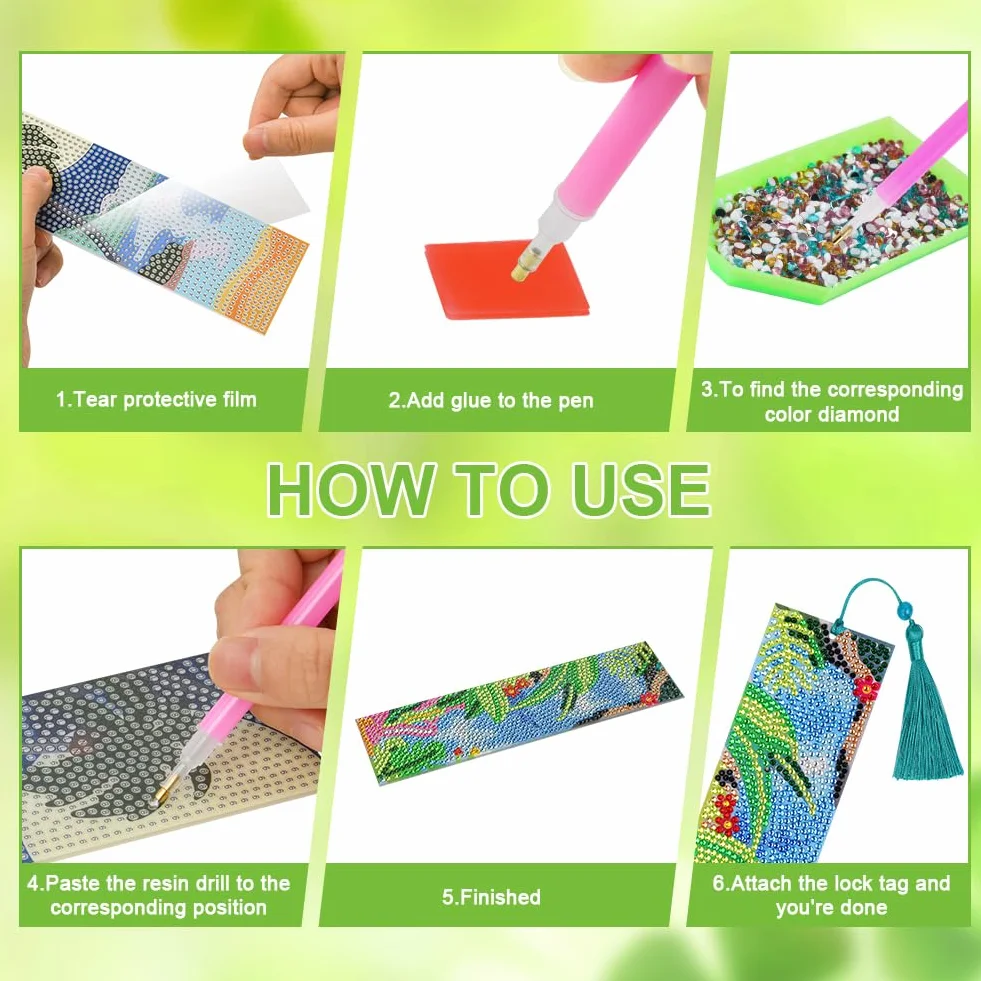AUAUY 6PCS 5D Diamond Painting Marcapáginas Kit, Paisaje Pintura Diamantes, Marcadores de Libros para Niños y Adultos