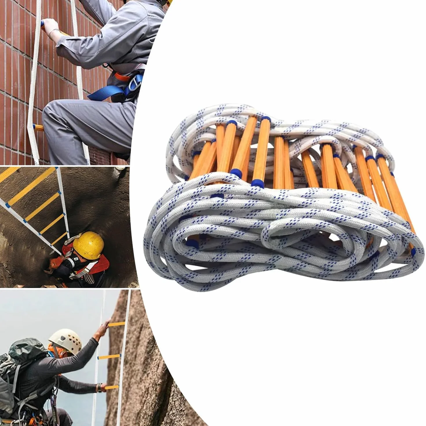 Escalera De Cuerda,12m Escalera Trenzada,Portátil para Emergencias,Adecuada para Casas De 3-6 Plantas,Balcones y Barandillas,con Una Capacidad De Carga De hasta 200 Kg.