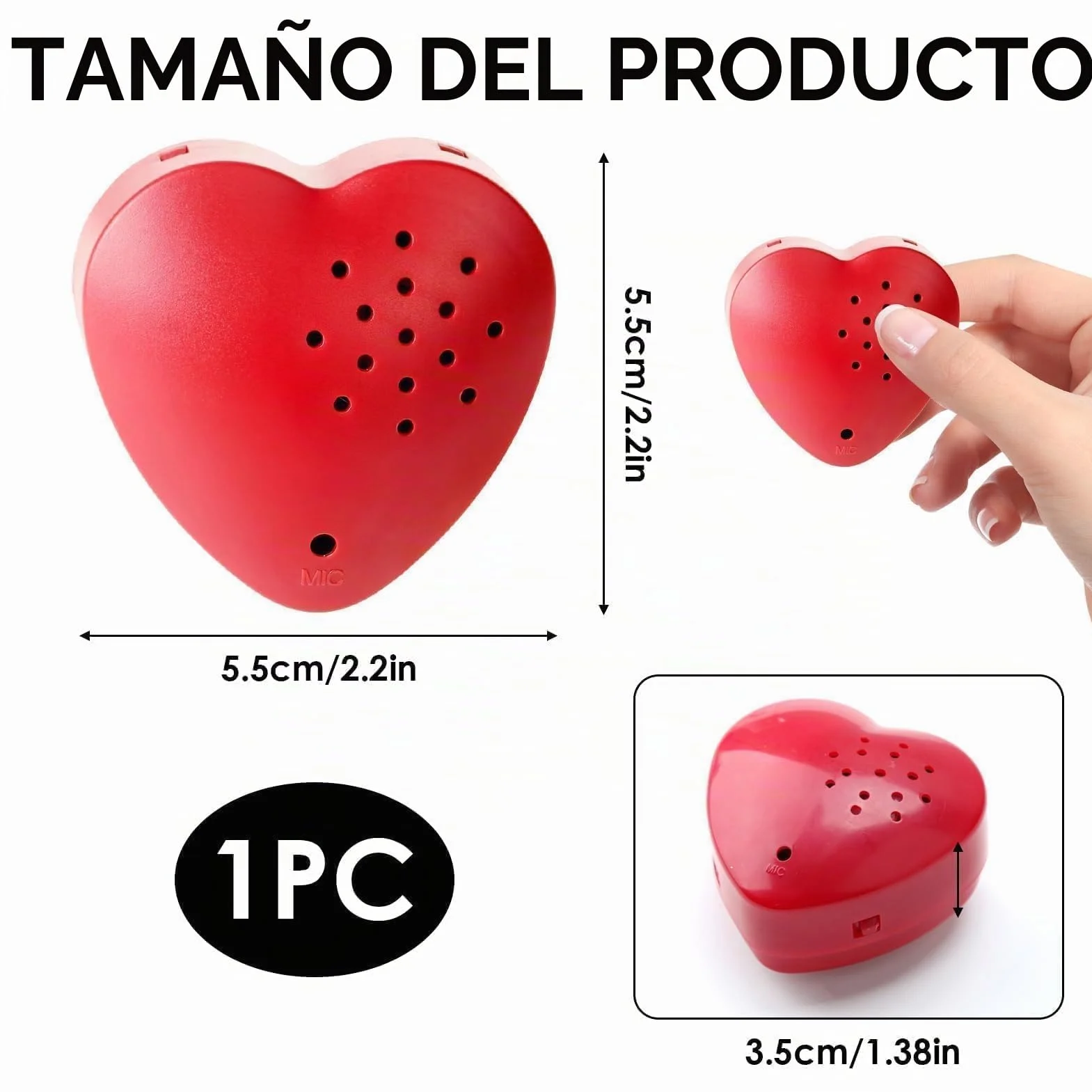 Grabadora de Voz en Forma de Corazón 30 Segundos, Caja de Voz para Peluches, Mini Grabadora Personalizada