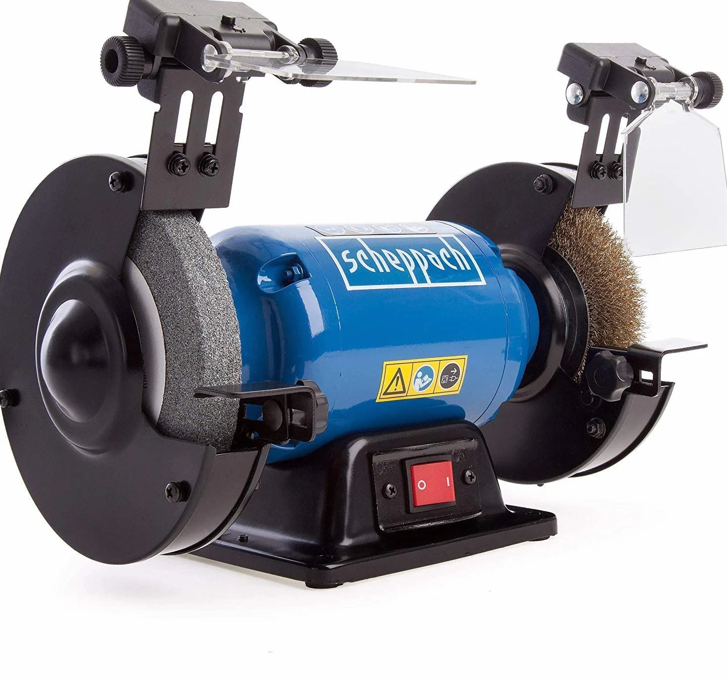 SCHEPPACH - SM150LB - Esmeriladora de Banco Doble Mixta - Muelas K36 y K60 - Ideal para Soldadura y Pulido - Con Luces de Trabajo LED