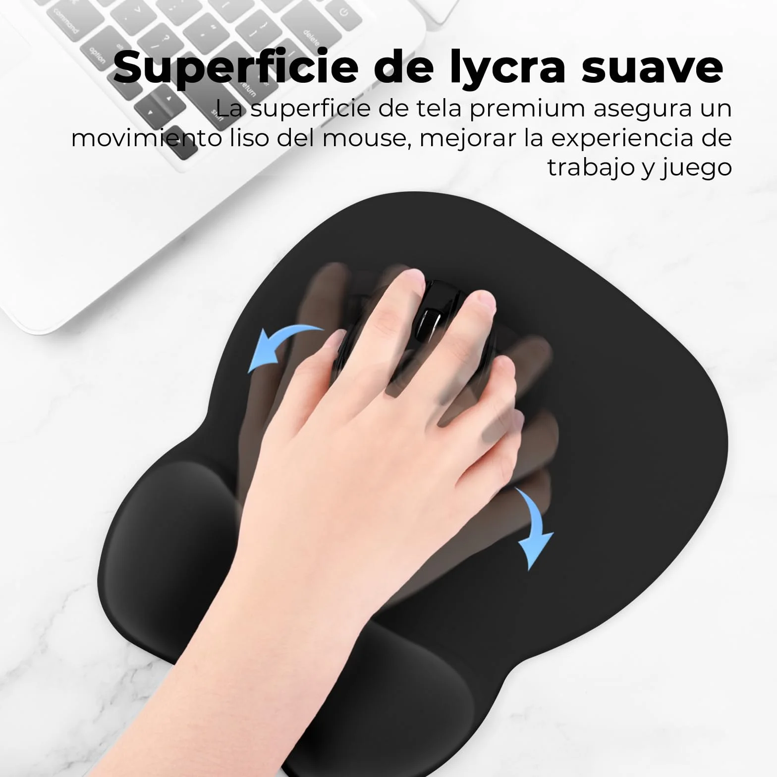 Alfombrilla Ratón Ergonómico con Reposamuñecas, Gaming Mouse Pad Tejido Licra, Base no Deslizante, Negro