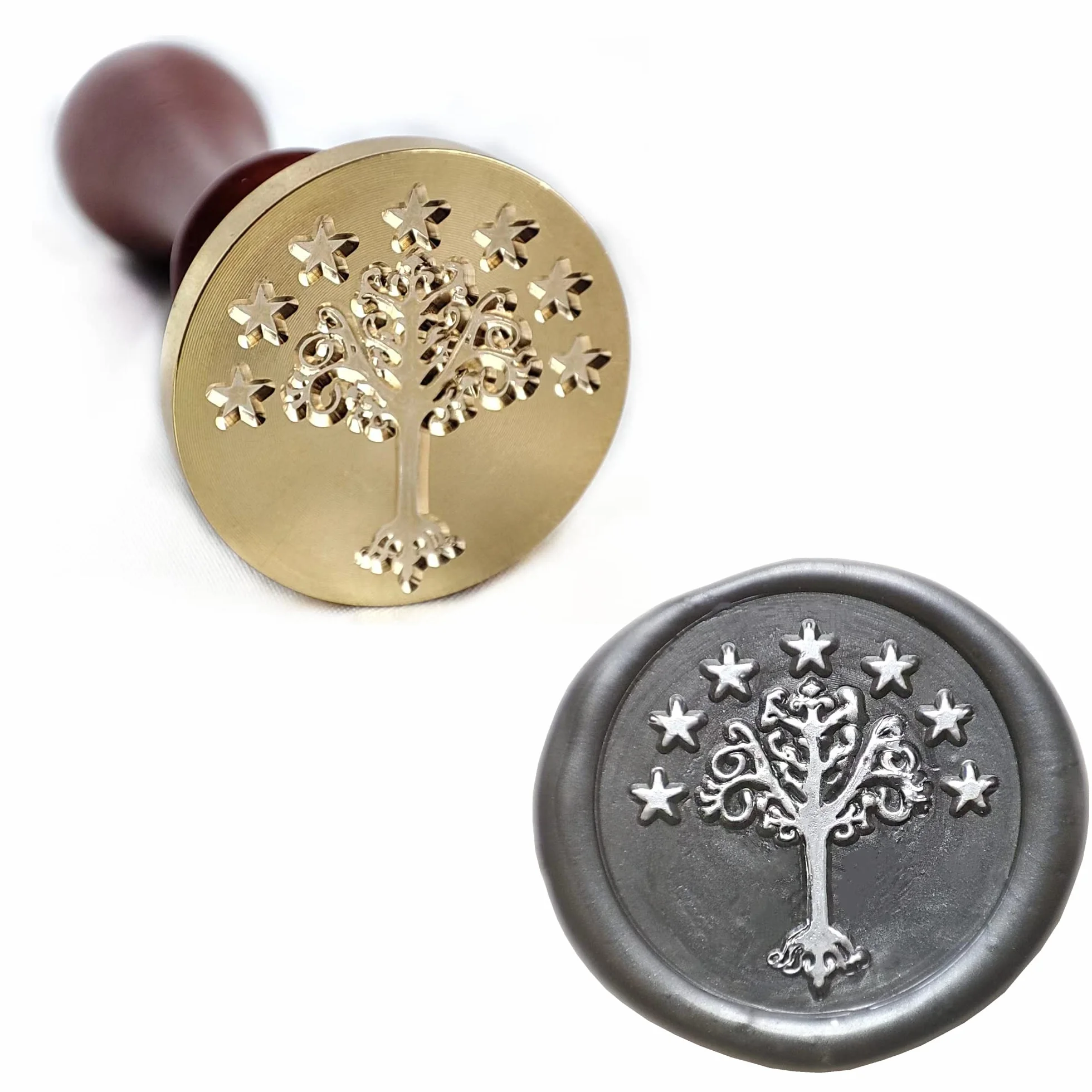 Kit de sello de cera, sello de árbol de Gondor con mango de madera vintage para sobres de boda