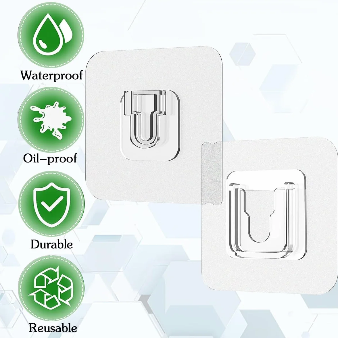 UBRAVE Ganchos autoadhesivos, 10 pares de ganchos de pared adhesivos de doble cara, ganchos impermeables sin costuras para colgar sin perforar y clavos, gancho de pared autoadhesivo resistente para