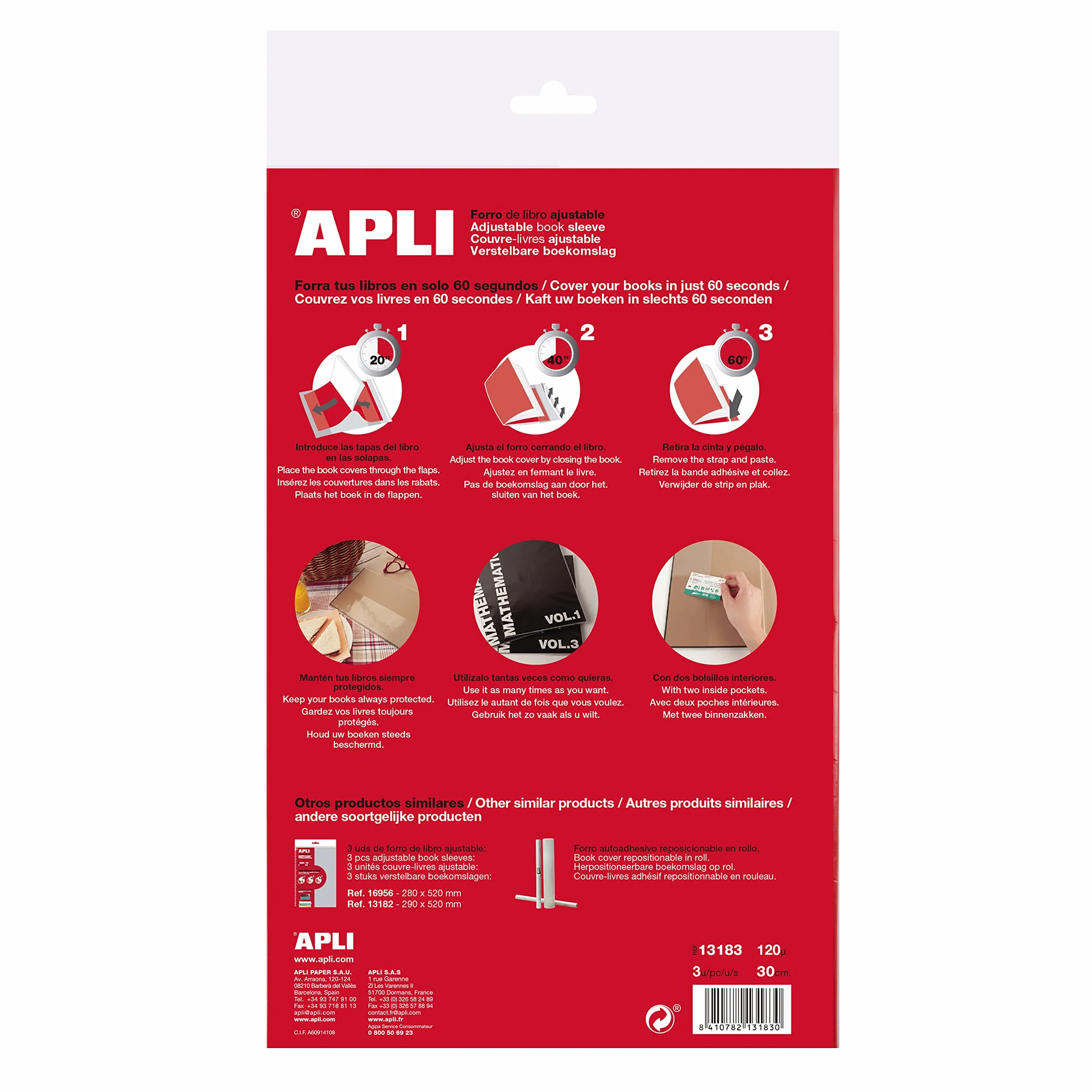 APLI 13183 - Forro de Libros con Solapa Ajustable PVC 300 mm 3 u.