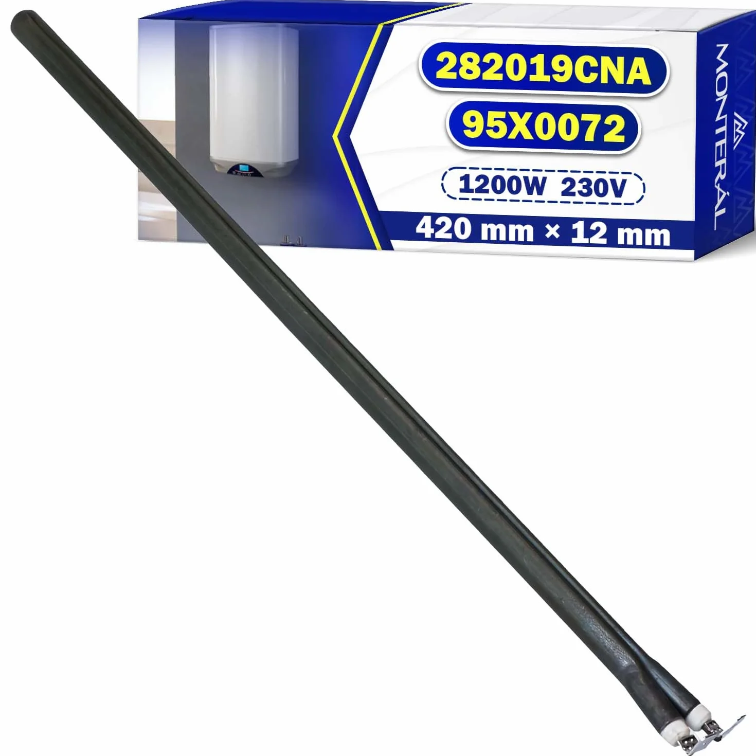 Resistencia Calentar Agua de Tipo Seco 420 mm Ø12 mm 1200W 230V con Código Original 282019CNA 95X0072 para Fagor para Brandt para Edesa para Aspes para Ocean - Garantía de 10 Años - MONTERAL