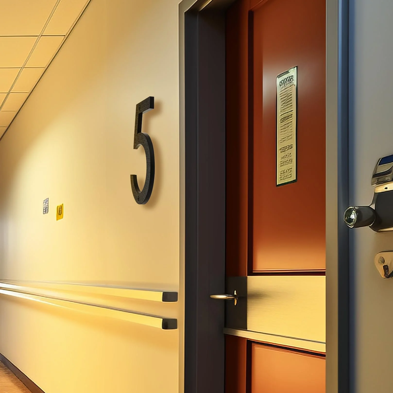 Número Grande para Casa en Negro, 20cm, Placa Flotante de Número de Casa, Número de Calle/Puerta en Plástico ABS Efecto 3D para Oficinas, Buzones, Garajes (Numero 5)