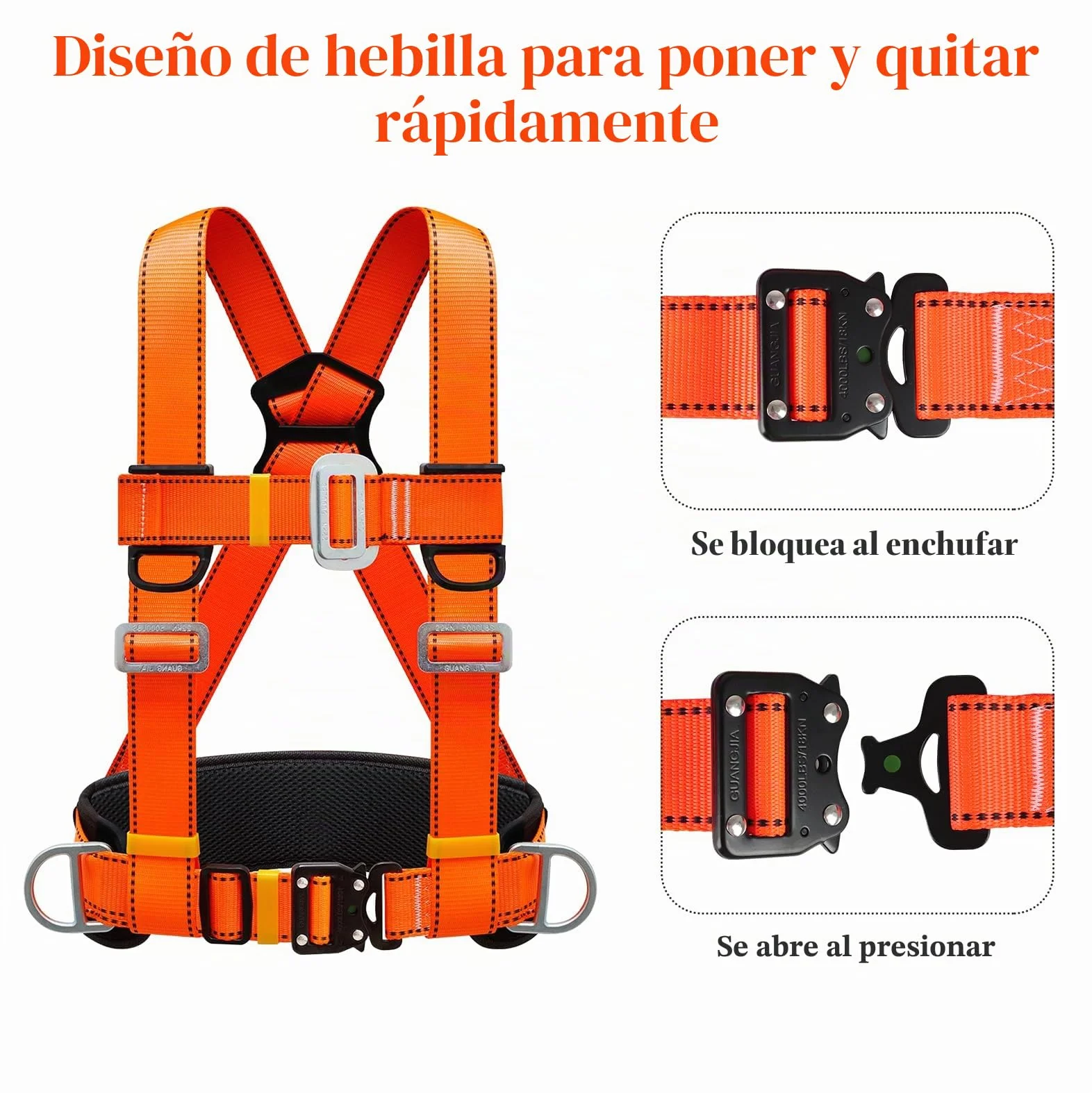 Kit de Arnés de Seguridad Anticaídas, 100 kg, Soporte Vientre Engrosado, Hebilla Grande 1,6 m
