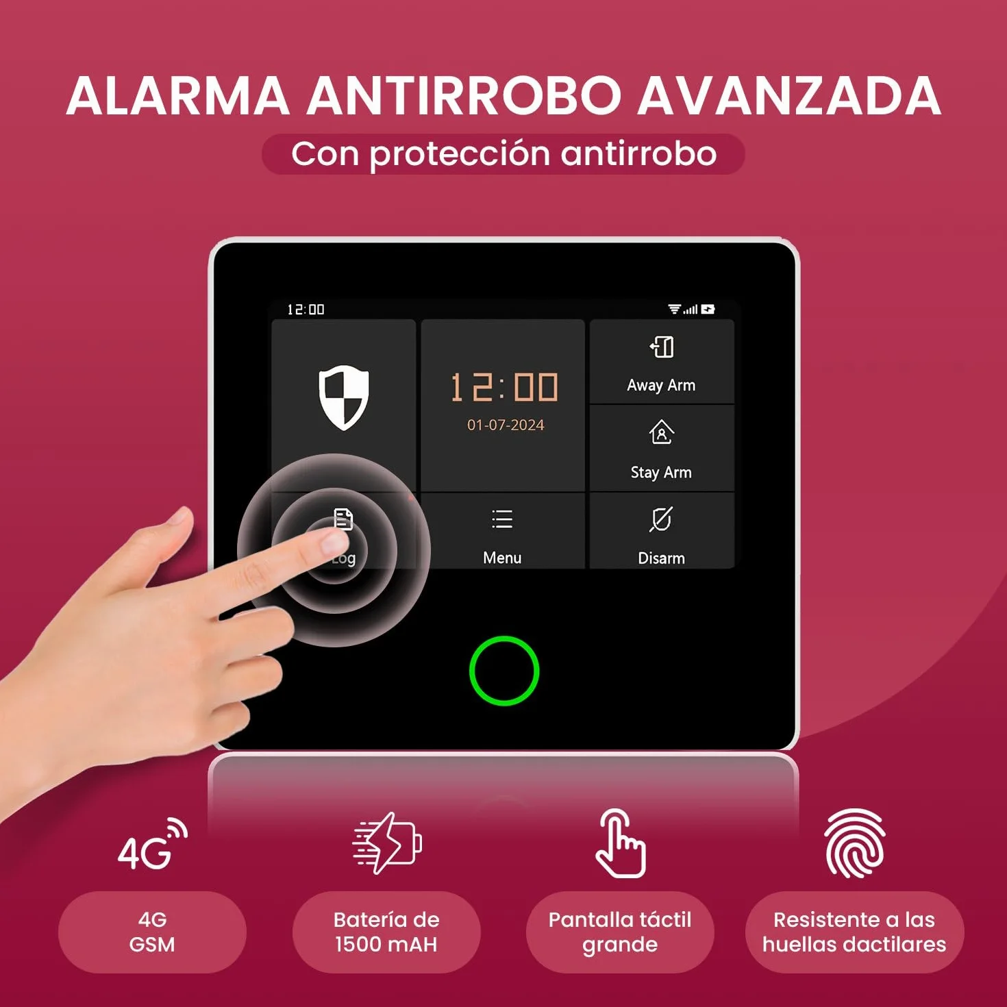 Kit Alarma Casa con Aviso al Movil, Sistema de Alarma para Casa WiFi y 4G gsm sin cuotas con Pantalla Táctil 4.3” y Batería de 1500 mAh, Aplicación Tuya Smart Life, Alexa, SQ4324C