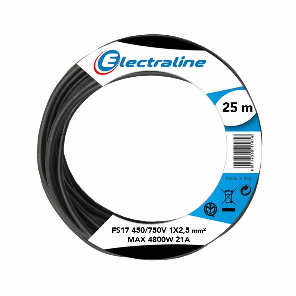 Electraline 13142 Cable unipolar FS17, sección 1 x 2.5 mm², Negro, 25 m