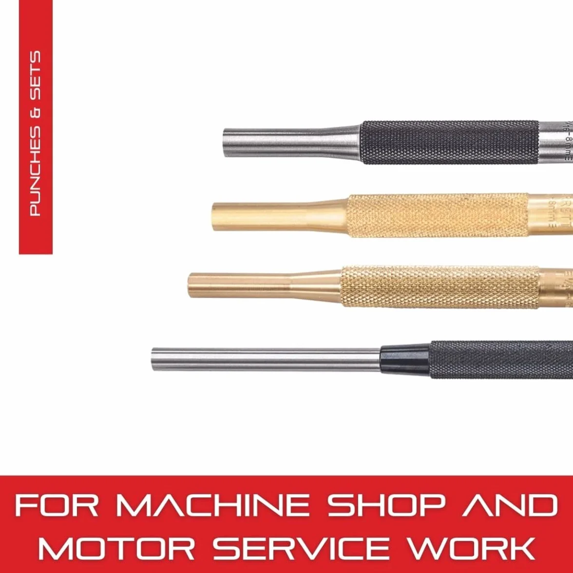 Starrett SB248Z - Punzón de latón de longitud extendida, juego de 4 piezas, diámetro de pasador de 3/16 a 3/8 pulgadas, longitud total de 8 pulgadas, longitud de pasador de 3 – 1/2 pulgadas, en bolsa de tela