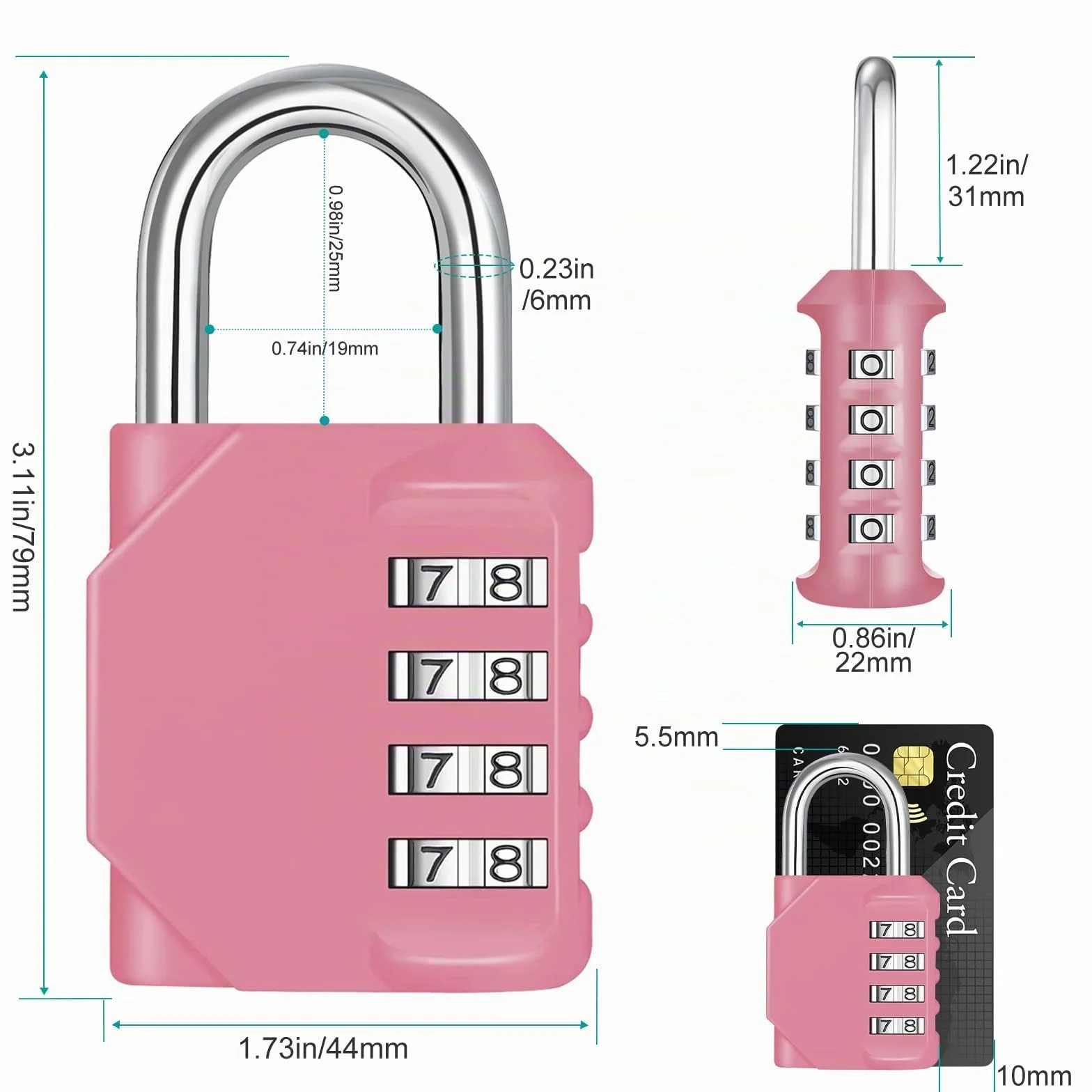 ZHEGE Candado Taquilla de 4 Digitos, Candado Combinacion Numerico para Gimnasio, Natacion, Escuela, Candado Combinacion Exterior para Vallas de Jardín, Cerrojo (Rosa)