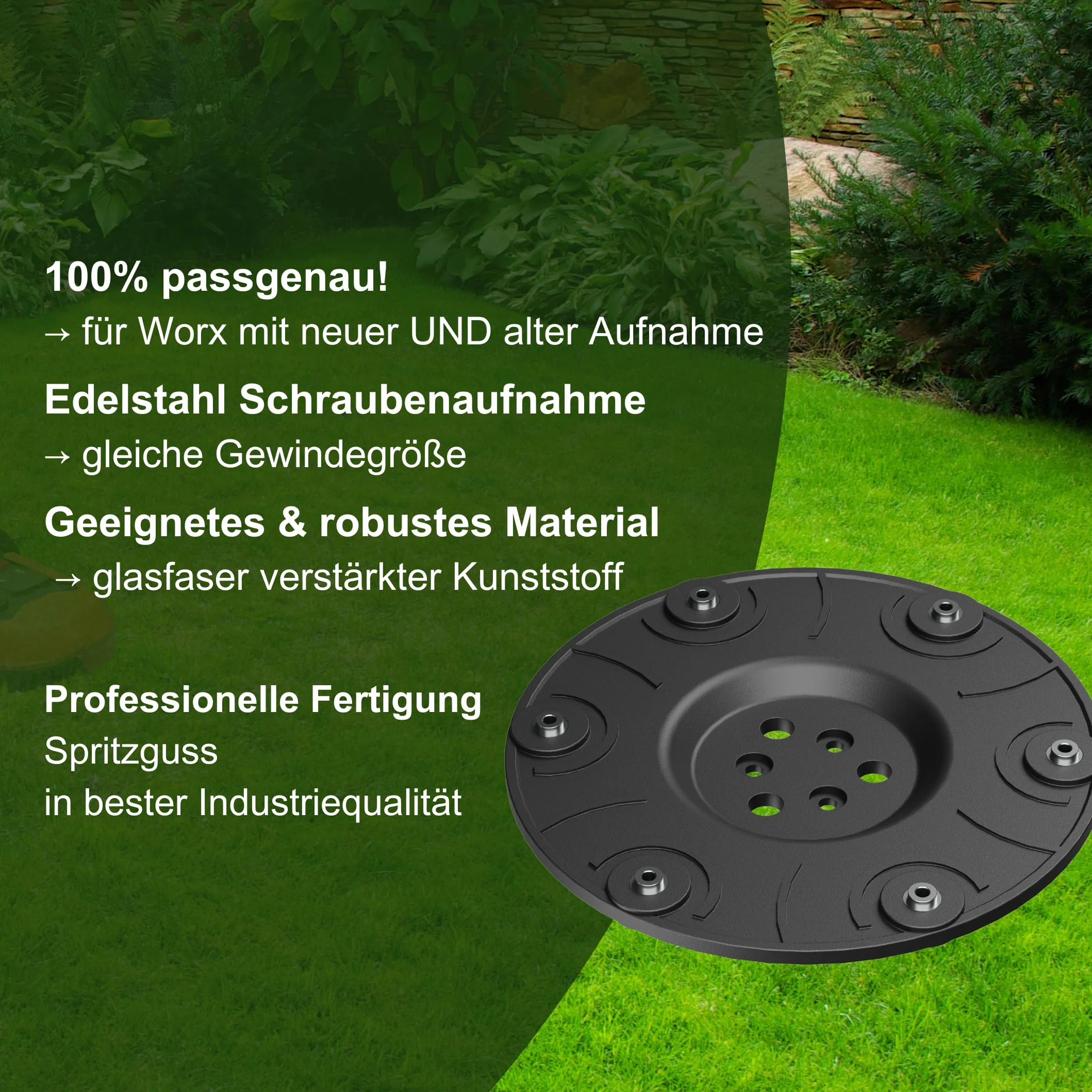 Disco de cuchillo compatible con Worx Landroid 6 compartimentos/6 cuchillas M500 M700 WR167E WR141E Vision M600 Vision Cloud 2WD 18 cm plato cortacésped calidad probada – entrega sin cuchillas