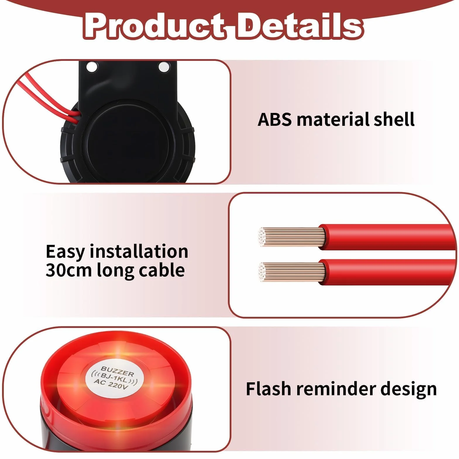 Sirena Alarma Exterior 220V 120dB, Sirena de Bocina Sistema Antirrobo de Alarma Impermeable con Alerta de Sonido y Luminosa, Intermitente Doméstica con Decibelios Altos Rojo Estroboscópico