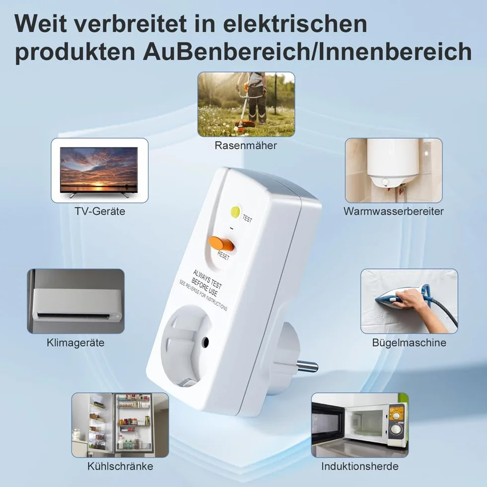 Paquete de 2 conectores de protección fugas Gfci 16 A RCD Enchufe Disyuntor para uso doméstico Enchufe de protección personal Enchufe EU