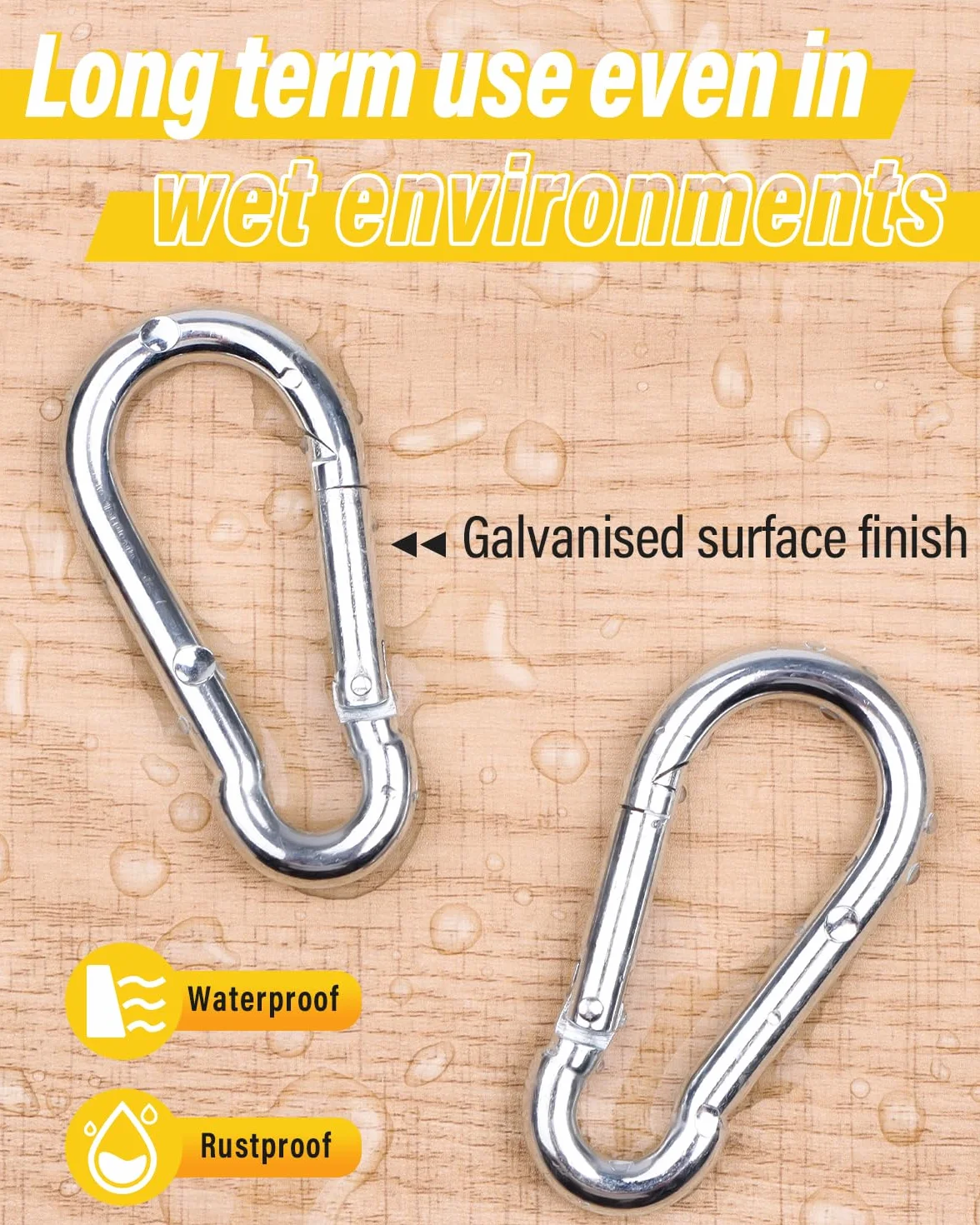 Caianwin Mosquetón M4 M5 M6 M8 M10 resistente mosquetón galvanizado con gancho de muelle, para mochila, correa de perro, camping, viajes, senderismo